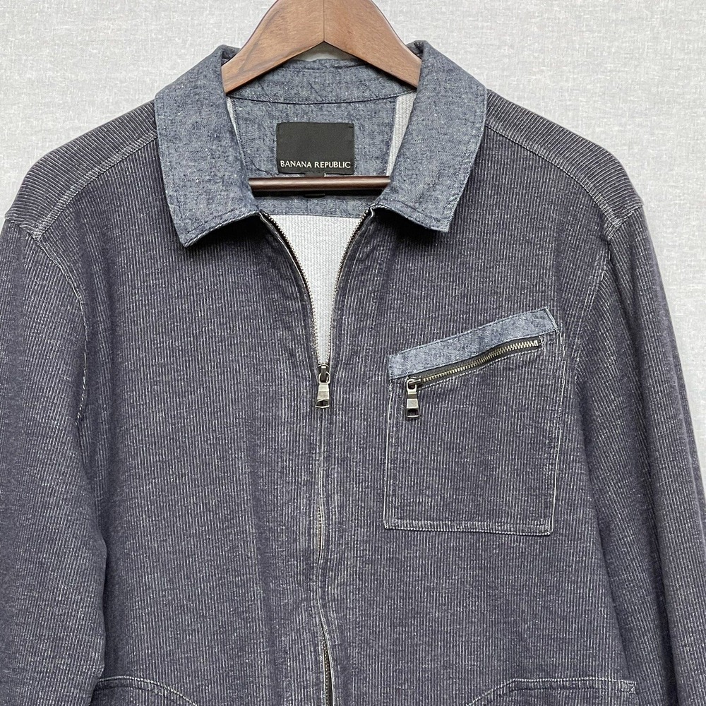 Banana Republic Full Zip Jacket Mens XL Gray Ribbed Cotton Spandex Excellent